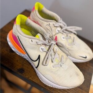 Nike White and Neon Running Shoes size 8